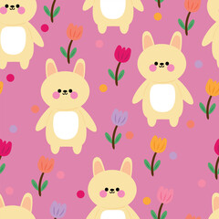 Cute rabbit and floral seamless pattern for fabric print, textile, gift wrapping paper. colorful vector for children, flat style