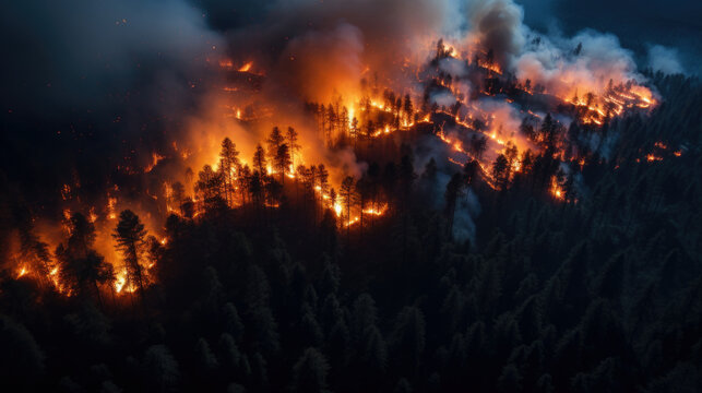 Aerial shot of forest fire