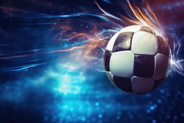 Fototapeta premium Football sport ball in action during match at the stadium, colorful. Generative Ai.
