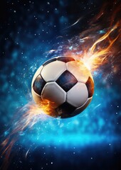 Naklejka premium Football sport ball in action during match at the stadium, colorful. Generative Ai.