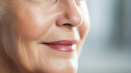 A close-up shot highlighting the inner strength and beauty of a mature senior lady, face skin care beauty