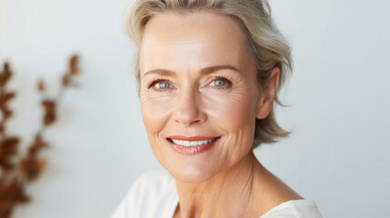A mature lady's close-up portrait, emanating timeless grace and confidence, face skin care beauty