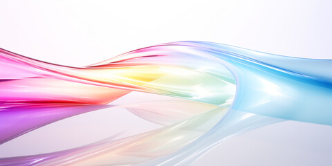 Fototapeta premium Twisted transparent rainbow, white background. Modified Generative Ai image.