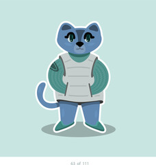 Cartoon stylized cat character. Set of 111 units. Number 63. 2d animation, printing, pets, stickers, digital art. Conceptual toys.