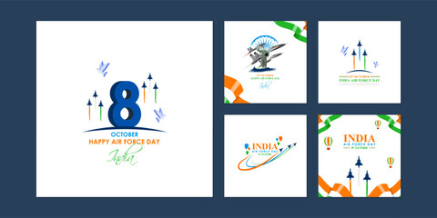 Vector illustration of Indian Air Force Day social media feed set template