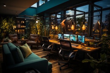 Fototapeta premium Podcast recording studio within a coworking space, Generative AI 