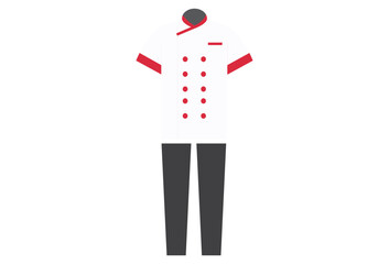 A chef uniform typically consists of a double-breasted jacket with a mandarin collar and matching pants, both in solid colors such as white or black, chefs may wear protective gloves and non-slip shoe - obrazy, fototapety, plakaty