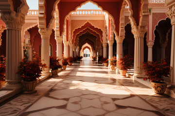 Living room in oriental style. Mughal arches - obrazy, fototapety, plakaty