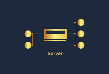 icons representing servers, internet, and network-related concepts. The icons are designed in a line style and are presented on a dark background. They depict various elements associated with servers, - obrazy, fototapety, plakaty