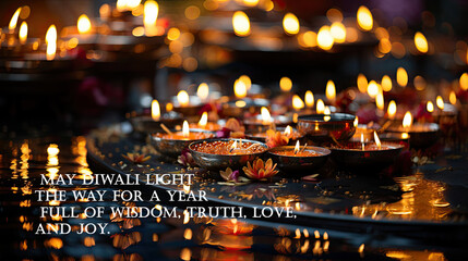 May Diwali light the way for a year full of wisdom, truth, love, and joy. Greeting indian holdiday card. - obrazy, fototapety, plakaty