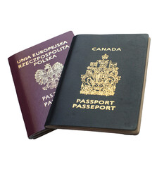 Podwójne obywatelstwo, polski i kanadyjski paszport. Unia Europejska., strefa Schengen, Kanada. Podróże. - obrazy, fototapety, plakaty