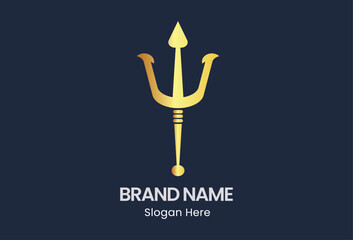 a logo featuring a trident, which is a symbol associated with Poseidon, the Greek god of the sea. The trident is depicted as a magical spear in vector format. The design represents the power and autho
