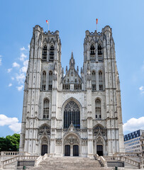 The Cathedral of St. Michael and St. Gudula (Cathédrale des Saints Michel et Gudule), is a medieval Roman Catholic cathedral in central Brussels, Belgium - obrazy, fototapety, plakaty