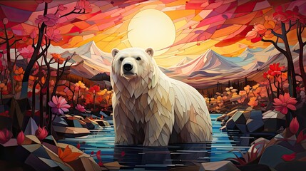 Niedźwiedź polarny w zimowym lesie.  - obrazy, fototapety, plakaty