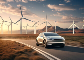 Eco energy electric car automotive electricity vehicle windmill industry modern transportation...