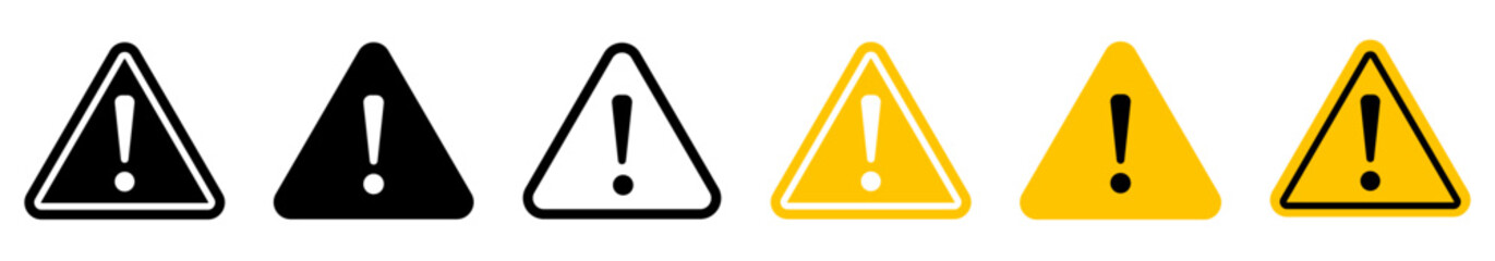 Danger sign collection set, exclamation mark of warning attention icon. Vector yellow, and black error message element, exclamation mark of warning attention warning triangle alert. 