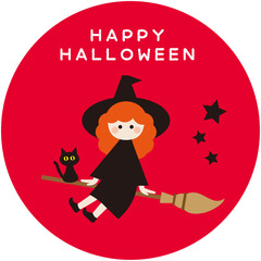 ハロウィンの魔女と猫のイラスト