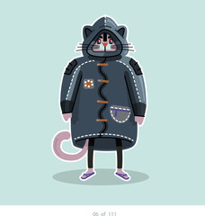 Cartoon stylized cat character. Set of 111 units. Number 06. 2d animation, printing, pets, stickers, digital art. Conceptual toys.