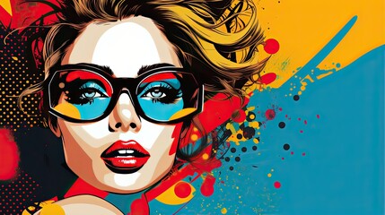 Abstract Pop Art Portrait with Comic Book Style