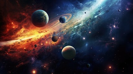 Abstract Space Art with Planets and Nebulae - obrazy, fototapety, plakaty