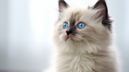 Beautiful blue eyed kitten on a white background. 