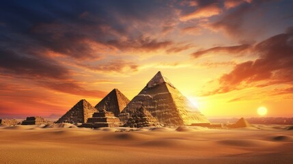 Fototapeta na wymiar Ancient Egyptian Pyramids at Sunset