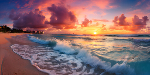 Fototapeta na wymiar Beautiful sunset over the ocean , Peaceful Evening by the Sea background Ai Generative
