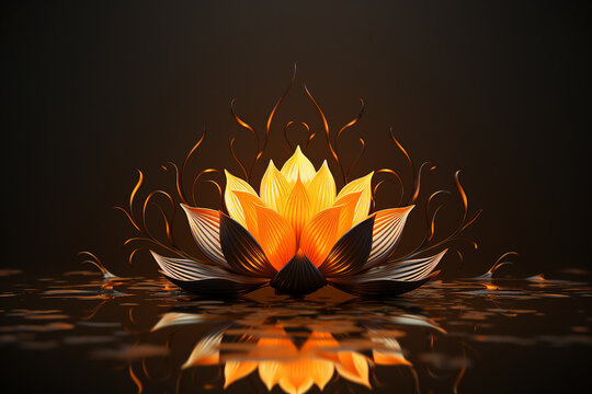 Generative AI image of beautiful lotus gracefully poised on dark backdrop