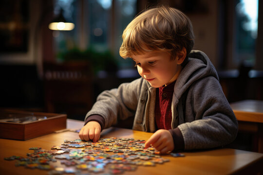 Autism boy with learning practice at home