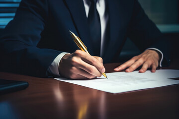 A Man In A Suit Writing On A Piece Of Paper