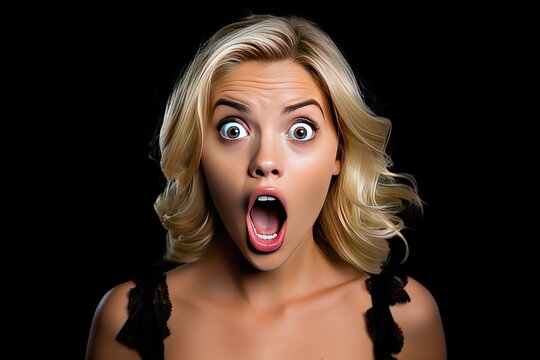 Striking Portrait Captures Beautiful Blonde Woman Expressing Surprise And Shock, Her Mouth Wide Open And Her Eyes Significantly Widened The Image Is Isolated Against White Backgroun