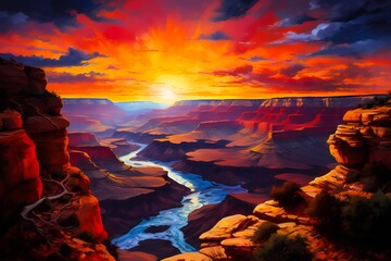 Sunset over the Grand Canyon in Expressionist Style