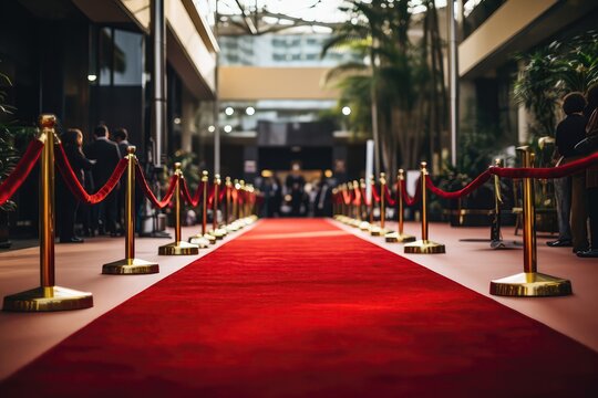 Empty Red Carpet Laid Out In Anticipation Of The Arrival Of Renowned Celebrity Stars Paparazzi