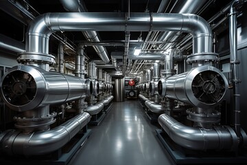 Boiler room equipment - silver chrome pipeline
