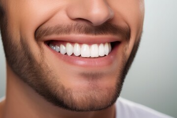 Closeup Portrait Captures The Radiance Of Handsome Mans Smile, Featuring Clean Teeth And Stylish Hair And Beard This Image Is Perfect For Dental Advertisement And Stands Again