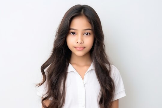 Closeup Portrait Presents Beautiful Young Asian Indian Teen Girl Gazing Forward, Offering Ample Copy Space For Childfocused Advertisements She Isolated On White B()