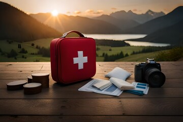 first aid box with medicine  - obrazy, fototapety, plakaty
