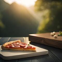 Gourmet Pizza Presentation: A Perfectly Decorated Culinary Delight in a Natural Setting - 8K Landscape