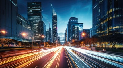 Fototapeta na wymiar Dynamic Cityscape with Busy Traffic at Night
