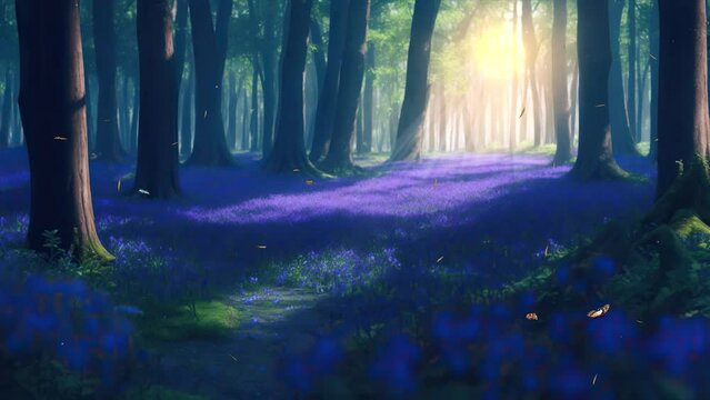 lavender purple forest in the morning