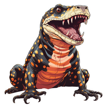 cute gila monster full body illustration isolated on transparent background . Generative AI