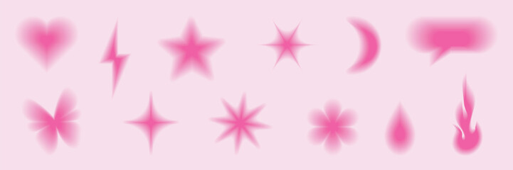 Y2k blurred aura gradient shape set. Abstract pink geometric figures. Modern trendy elements for poster, card, banner, social media. Vector illustration.  © gorozhinak