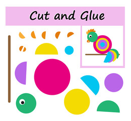 Educational paper game for kids. Cut parts of the image and glue on the paper. DIY worksheet.