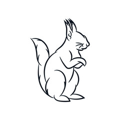 Squirrel hand drawn line art black logo vector design illustration