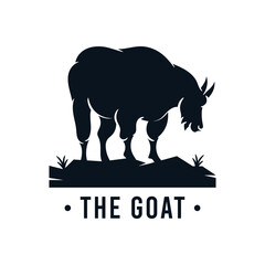 Obraz premium Mountain Goat Silhouette Logo Vector. Black and White Outdoor Adventure Farm Livestock Illustration