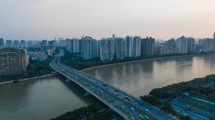 Fototapeta na wymiar Guangzhou ,China -September 21,2023: Aerial view of landscape in Guangzhou city, China