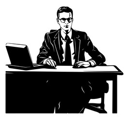 silhouette of a business person working on a computer