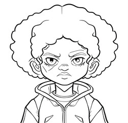 Afro Girl Coloring Page Vector