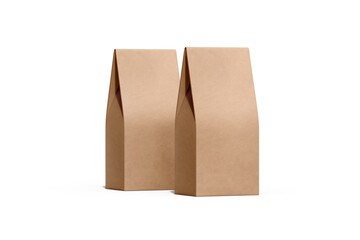 Kraft Cardboard Paper Coffee or tea Bag Mockup packing, white background, coffee bag, kraft bag, paper bag, matte bag, kraft, craft, packaging, 3D Rendering,