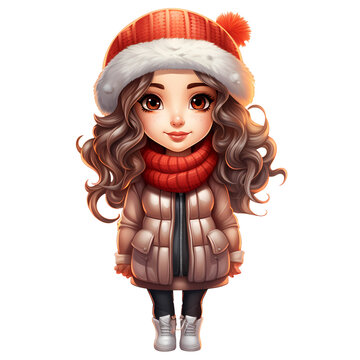cute girl winter coat hat scarf clip art preview
